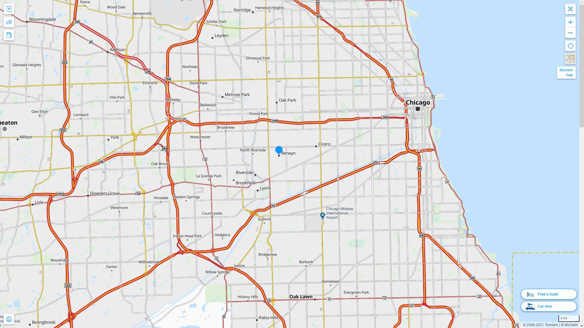 Berwyn illinois Highway and Road Map